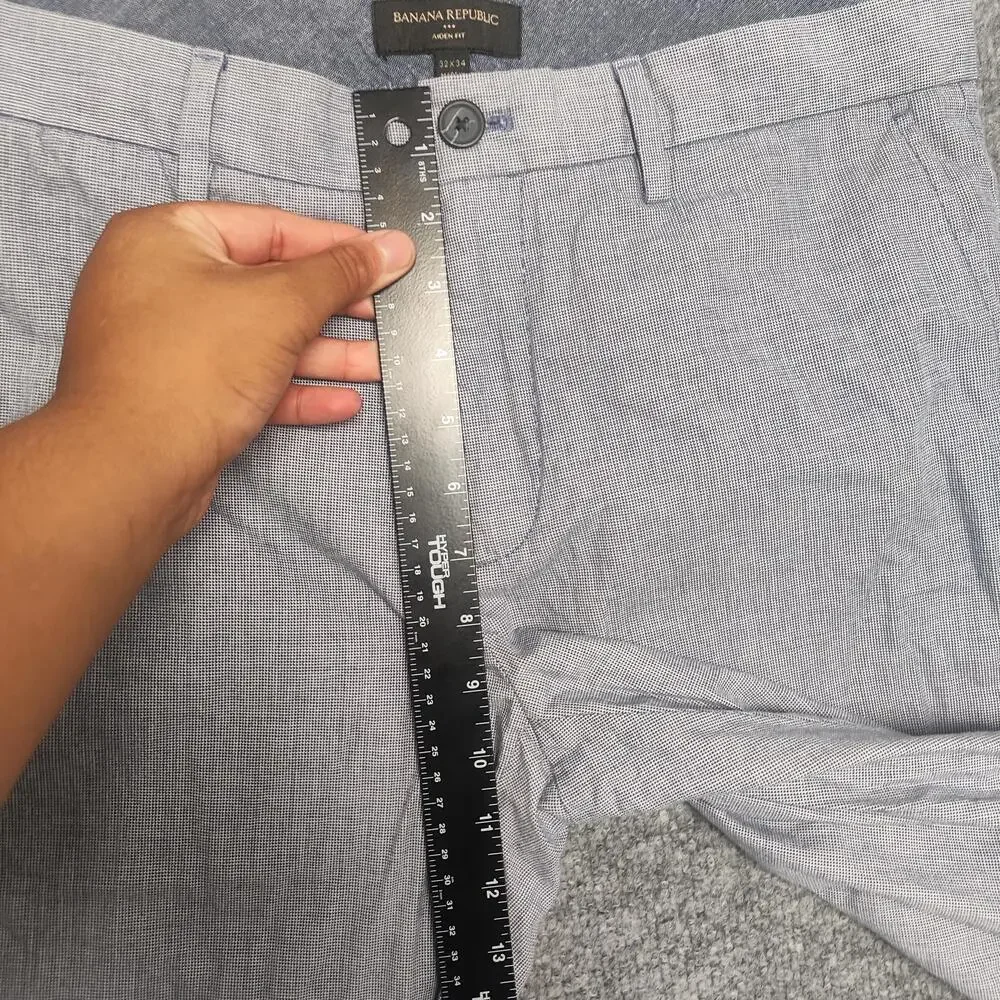 Banana Republic Pants Mens 32x34 Blue Linen Cotton Slim Fit Check Aiden Chino